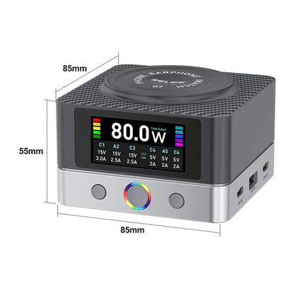 Chargeur Station Relife Q7 QI, 80W, 3.25A, 2 x USB-A - 4 x USB-C, Gris