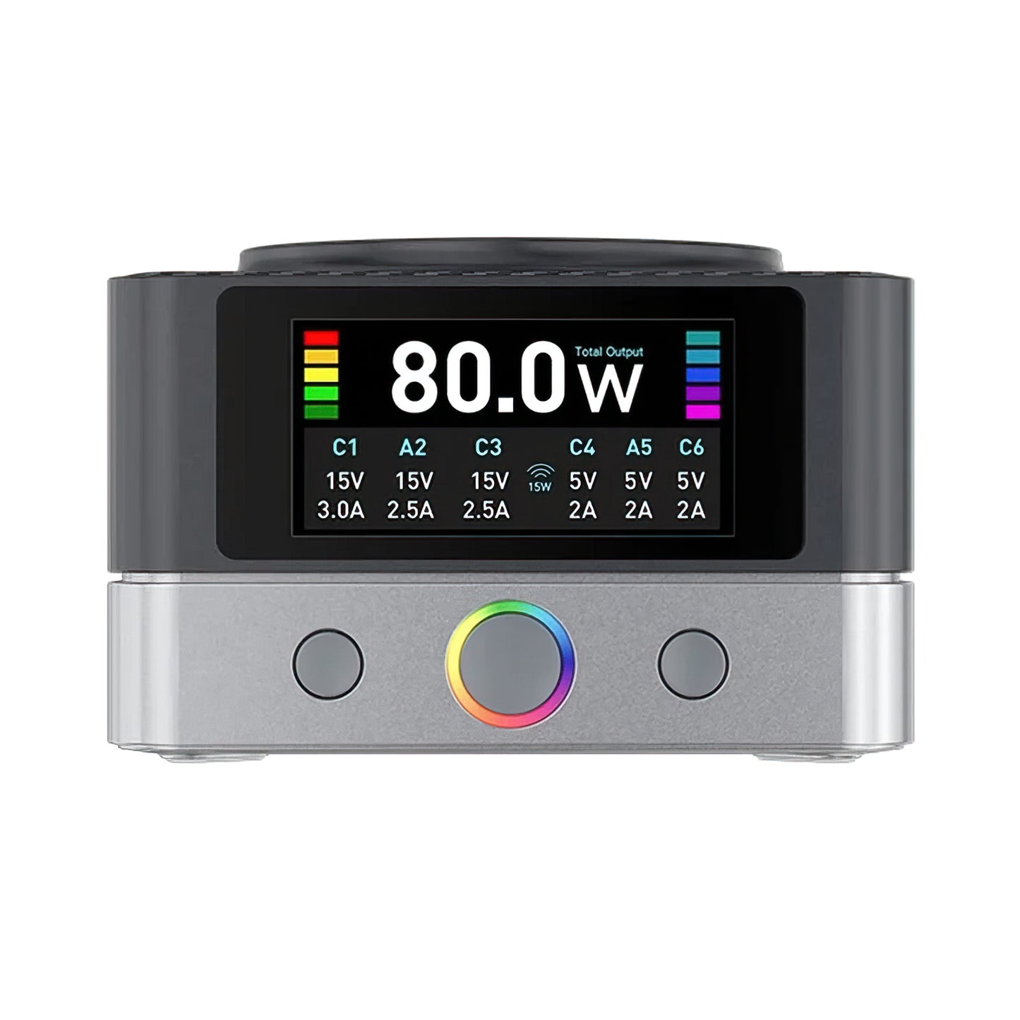 Chargeur Station Relife Q7 QI, 80W, 3.25A, 2 x USB-A - 4 x USB-C, Gris