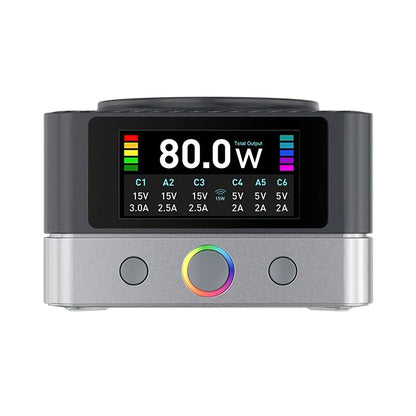 Chargeur Station Relife Q7 QI, 80W, 3.25A, 2 x USB-A - 4 x USB-C, Gris