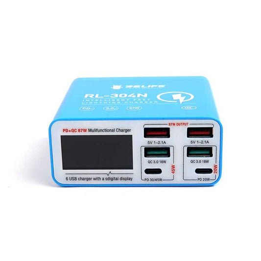 Caricabatterie Stazione Relife RL-304N, 87W, 3A, 2 x USB-C - 4 x USB-A, Blu