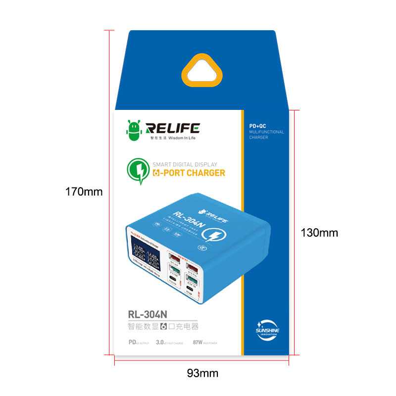 Ladestation Relife RL-304N, 87W, 3A, 2 x USB-C - 4 x USB-A, Blau
