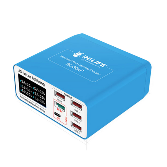 Caricabatterie Stazione Relife RL-304P, 40W, 3A, 1 x USB-C - 5 x USB-A, Blu