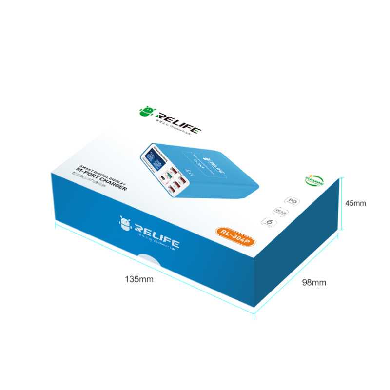 Ladestation Relife RL-304P, 40W, 3A, 1 x USB-C - 5 x USB-A, Blau