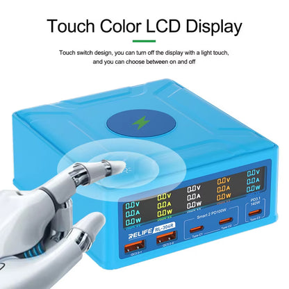 Caricabatterie Stazione Relife RL-304R QI, 260W, 3A, 2 x USB-A - 3 x USB-C, Blu