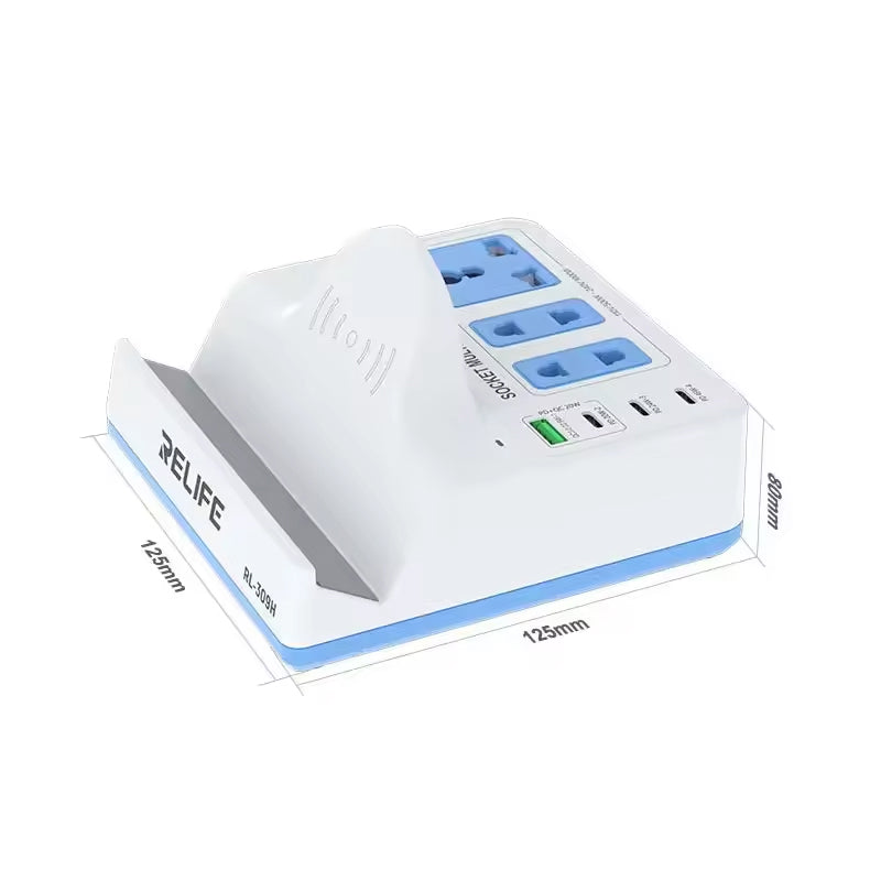 Station de charge Relife RL-309H QI, 72W, 1 x USB-A - 3 x USB-C, Blanc