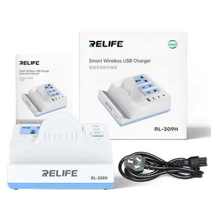 Station de charge Relife RL-309H QI, 72W, 1 x USB-A - 3 x USB-C, Blanc