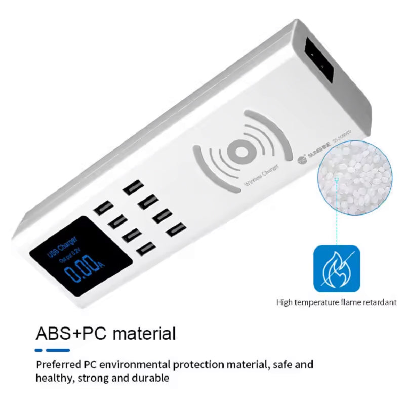Ladestation Sunshine SS-309WD QI, 40W, 2.4A, 8 x USB-A, Weiß