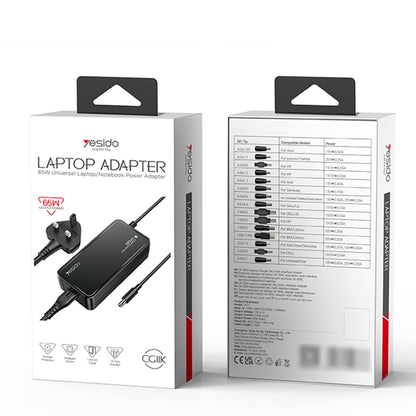 Chargeur Yesido CG11E, 65W, Universel, Noir