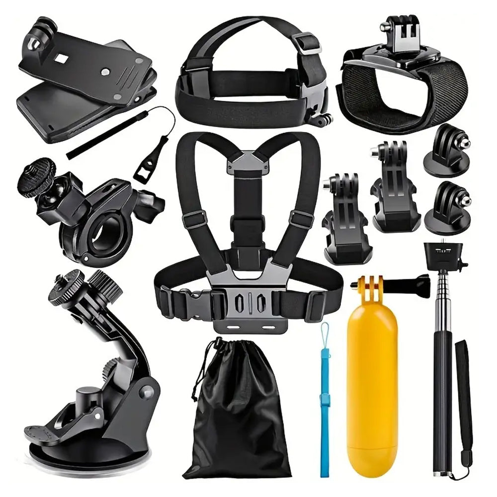Kit Accessori Camera Sport Techsuit SA15 per GoPro / SJCAM Series, 15in1, Nero