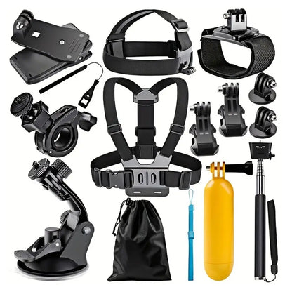 Kit Accessori Camera Sport Techsuit SA15 per GoPro / SJCAM Series, 15in1, Nero