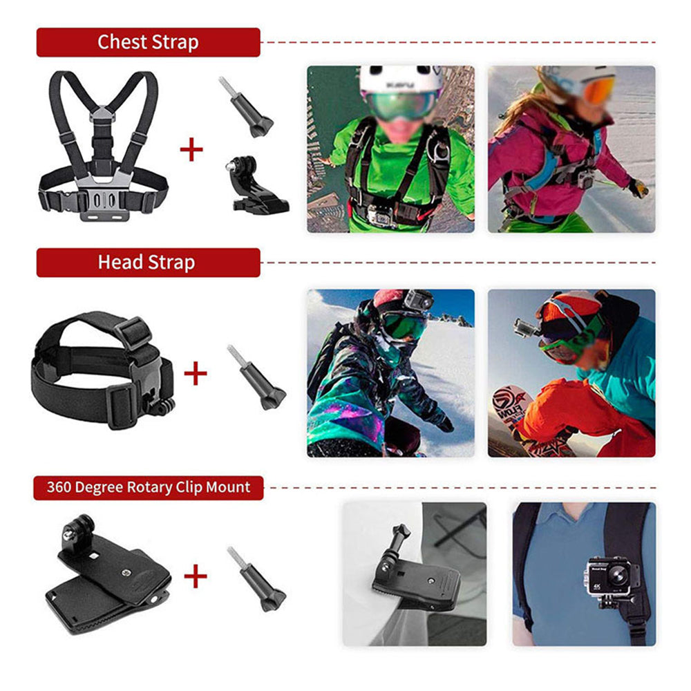 Kit Accessori Camera Sport Techsuit SA15 per GoPro / SJCAM Series, 15in1, Nero