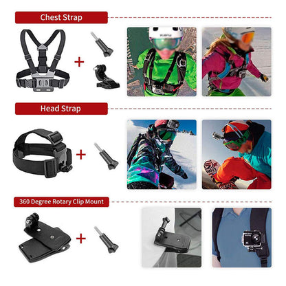 Kit Accessori Camera Sport Techsuit SA15 per GoPro / SJCAM Series, 15in1, Nero