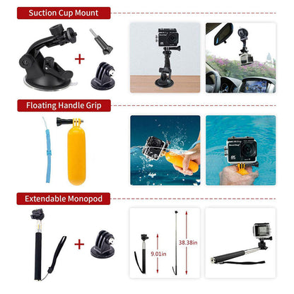 Kit Accessori Camera Sport Techsuit SA15 per GoPro / SJCAM Series, 15in1, Nero