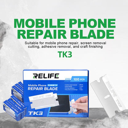 Lame de rechange Relife TK3 pour outil de retrait d'adhésif UV / OCA, lot de 100 pièces