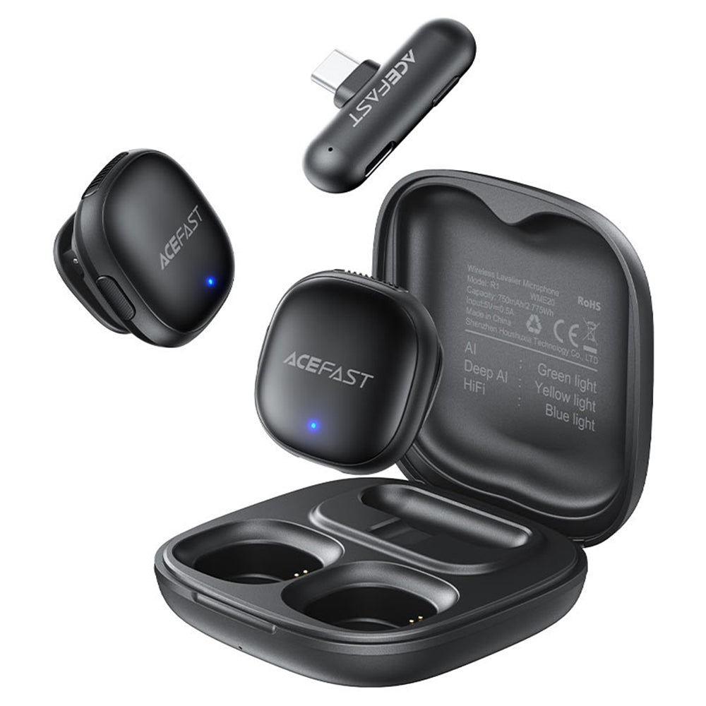 Lavaliermikrofon Acefast R1, USB-C, Set 2 Stück, Schwarz