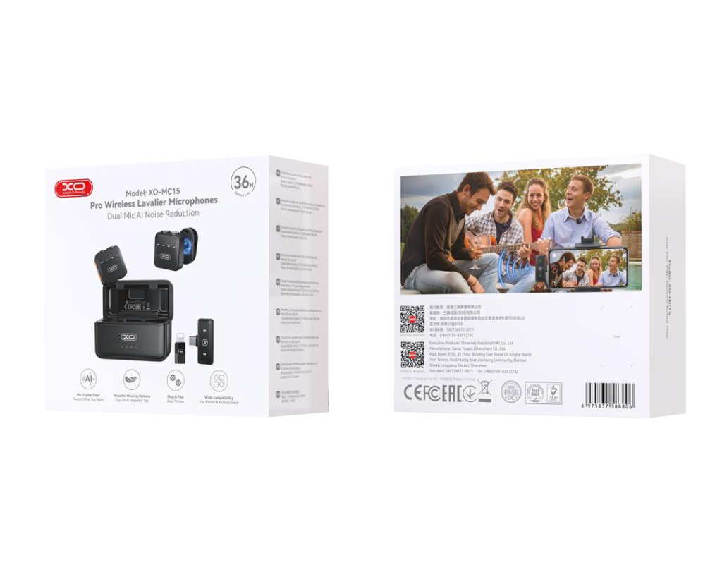 Lavaliermikrofon XO Design MC15 Dual, USB-C / Lightning, 2er-Set, Schwarz