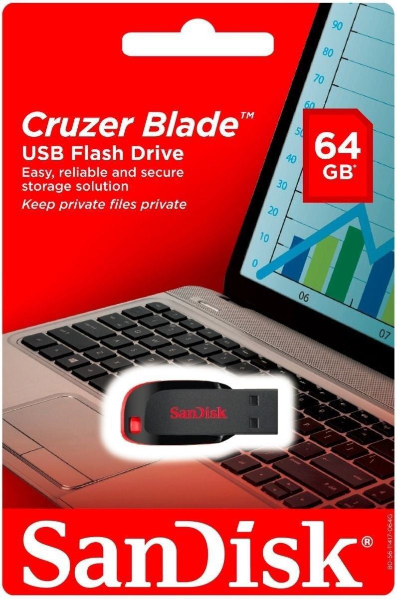 Mémoire Externe USB-A SanDisk Cruzer Blade, 64Gb SDCZ50-064G-B35