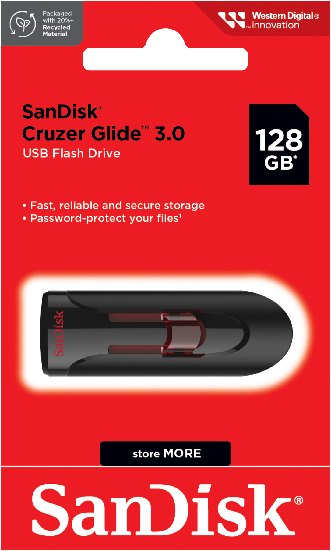 Mémoire Externe USB-A 3.0 SanDisk Cruzer Glide, 128Gb SDCZ600-128G-G35