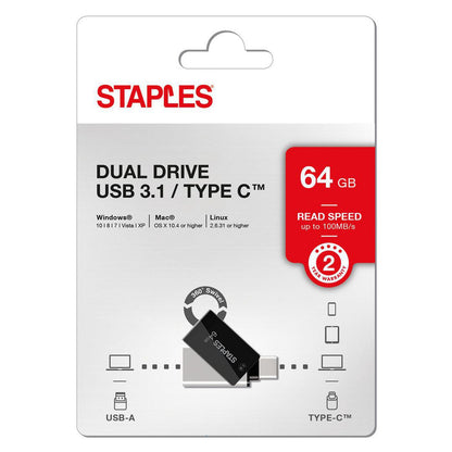 Mémoire Externe USB-A 3.1 / USB-C Staples K23, 64Gb EKMMD64GK233CST