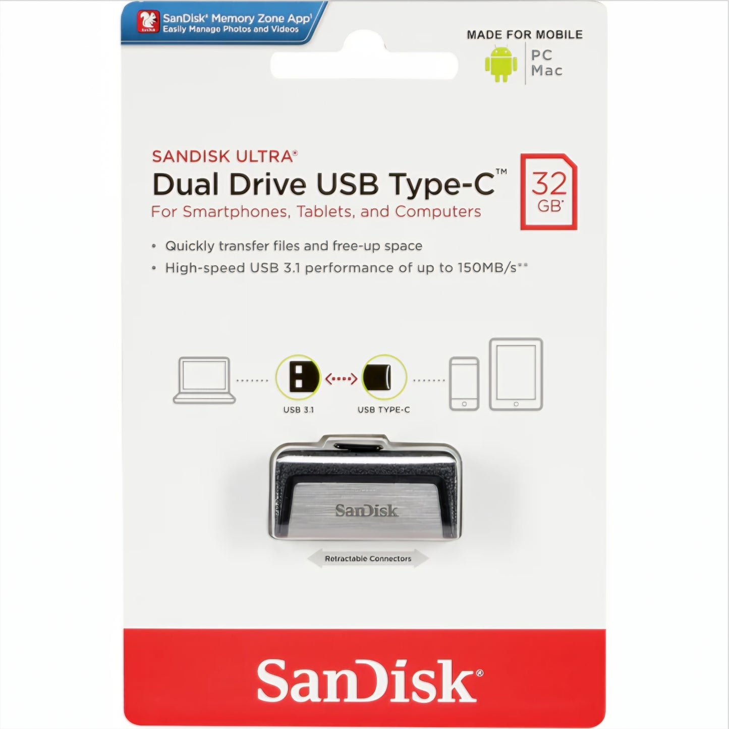 Memoria Esterna USB-A 3.1 / USB-C SanDisk Ultra Dual Drive, 32Gb SDDDC2-032G-G46