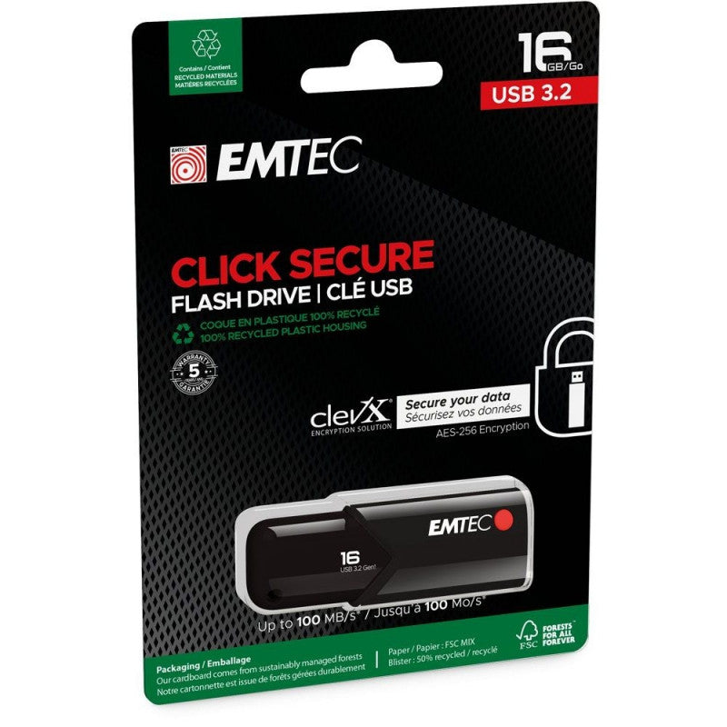 Mémoire Externe USB-A 3.2 Emtec B120 Click Secure, 16Gb ECMMD16GB123