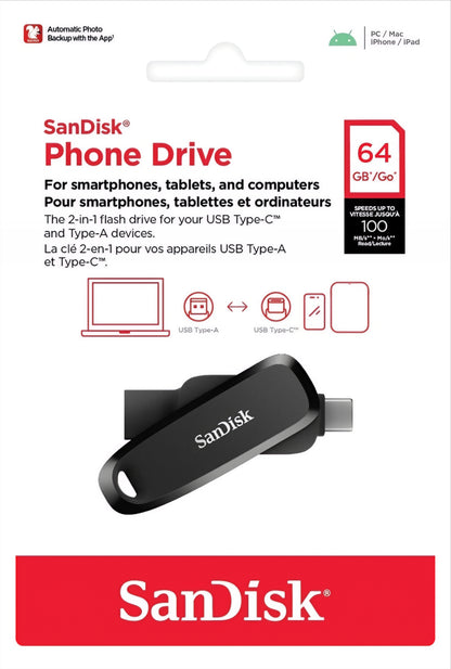 Memoria Esterna USB-A 3.2 / USB-C SanDisk Phone Drive, 64Gb SDDDC6-064G-G46
