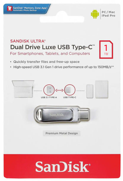 Externer Speicher USB-A 3.2 / USB-C SanDisk Ultra Luxe Dual Drive, 1TB SDDDC4-1T00-G46
