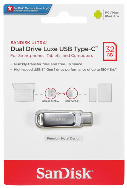 Memoria Esterna USB-A 3.2 / USB-C SanDisk Ultra Luxe Dual Drive, 32Gb SDDDC4-032G-G46