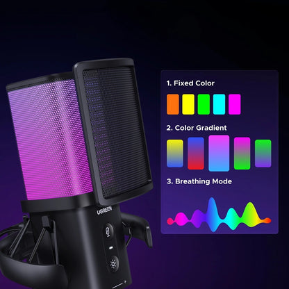 Microfono Cardioide UGREEN CM581 (65629), RGB, USB-C, 1.5m, Nero