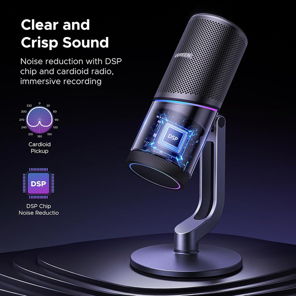Microphone Cardioïde UGREEN CM769 (35629), RGB, USB-A, 2m, Noir