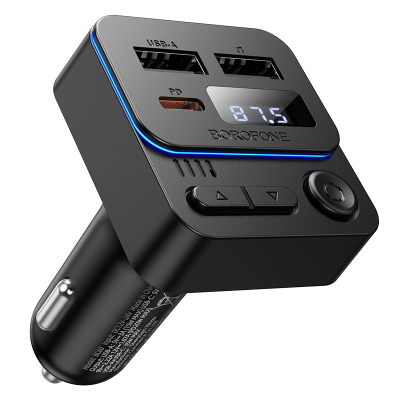 Modulateur FM Bluetooth Borofone BC60 Hero, 2 x USB-A - 1 x USB-C