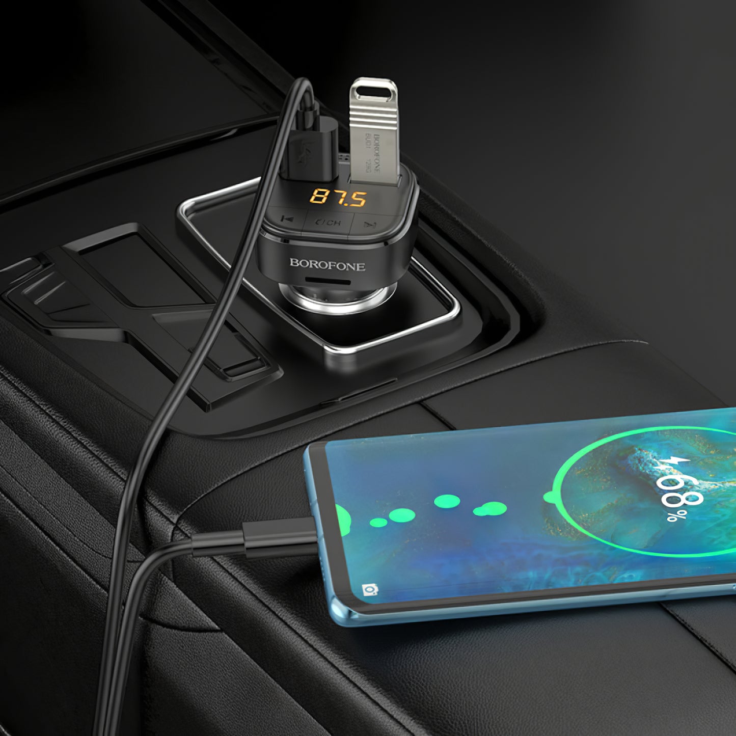 Modulateur FM Bluetooth Borofone BC43 Flash, 2 x USB-A - 1 x microSD