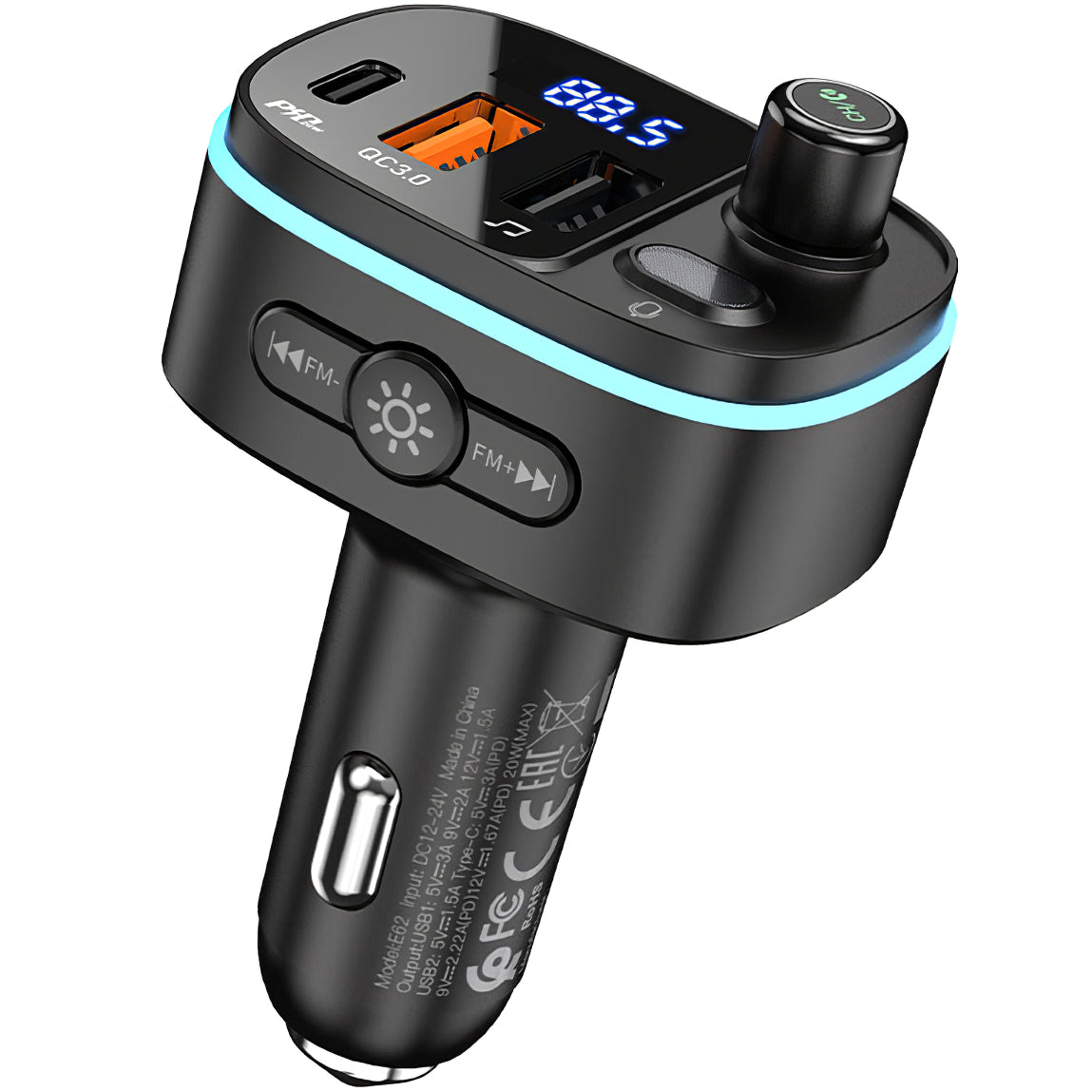 Modulatore FM Bluetooth HOCO E62 Fast, 2 x USB-A - 1 x USB-C