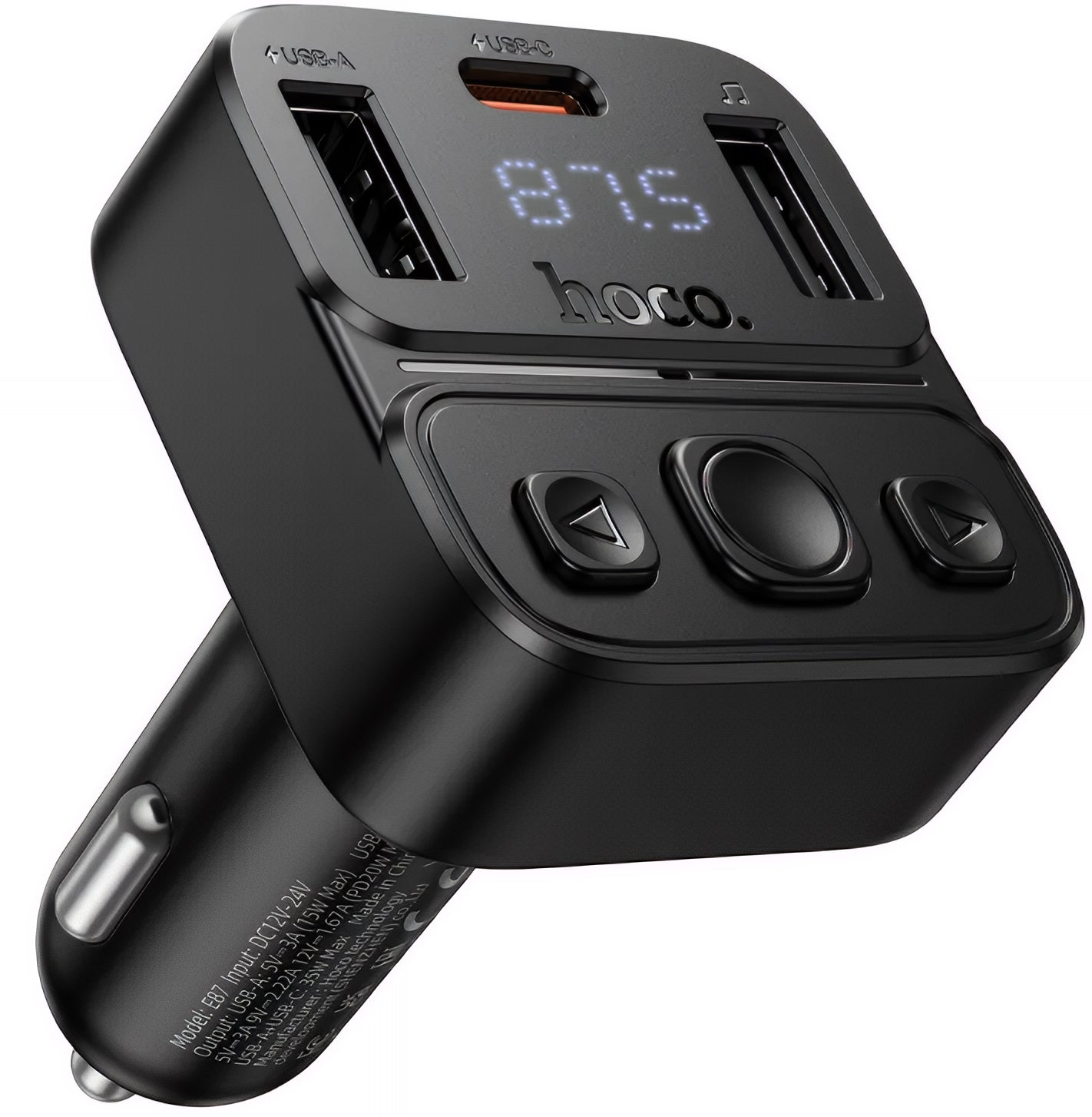 Modulateur FM Bluetooth HOCO E87, 2 x USB-A - 1 x USB-C