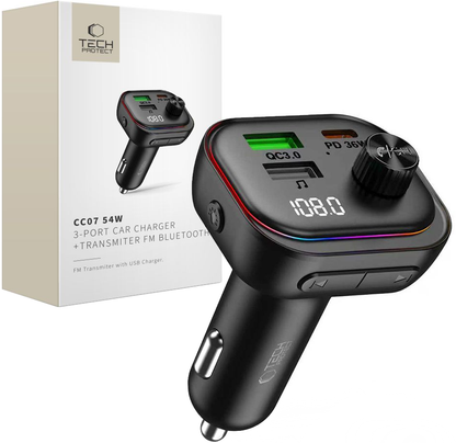 Modulatore FM Bluetooth Tech-Protect CC07, 2 x USB-A - 1 x USB-C