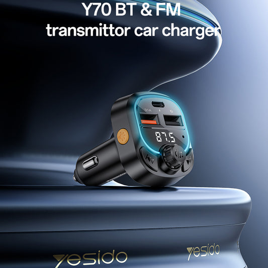 FM Bluetooth Modulator Yesido Y70, 2 x USB-A - 1 x USB-C