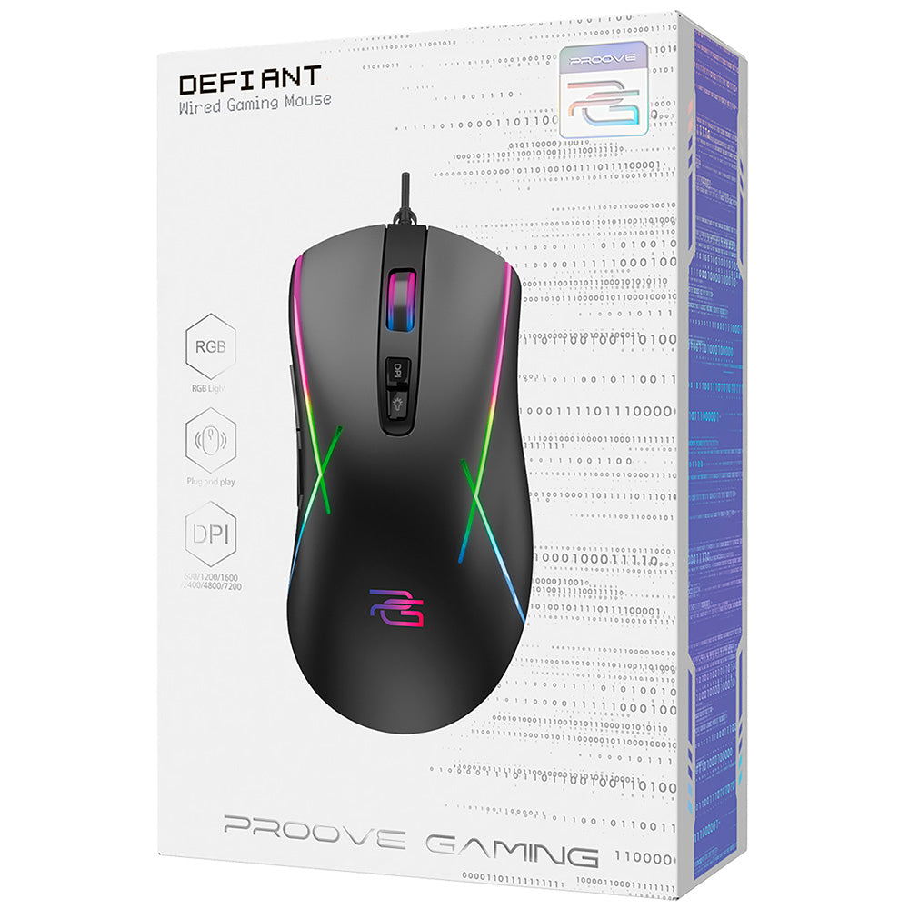 Mouse Gaming Cablato USB Proove Defiant, RGB, 7200DPI, Nero CMDE00000102