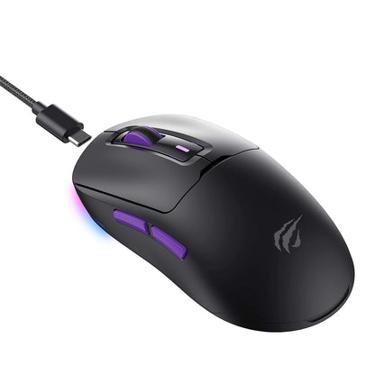Gaming-Maus Wireless HAVIT MS969WB, RGB, 1000DPI - 16000DPI, BT / Wi-Fi / Kabelgebunden, Schwarz