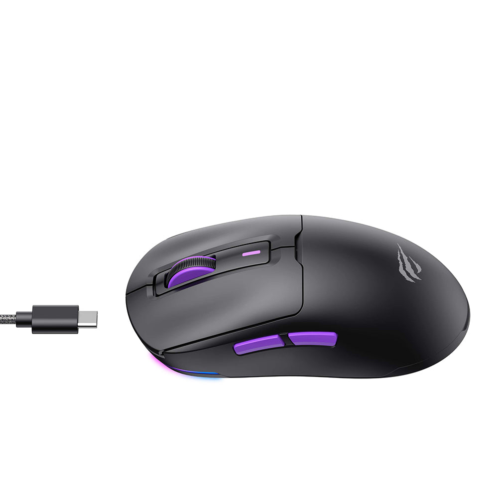 Gaming-Maus Wireless HAVIT MS969WB, RGB, 1000DPI - 16000DPI, BT / Wi-Fi / Kabelgebunden, Schwarz
