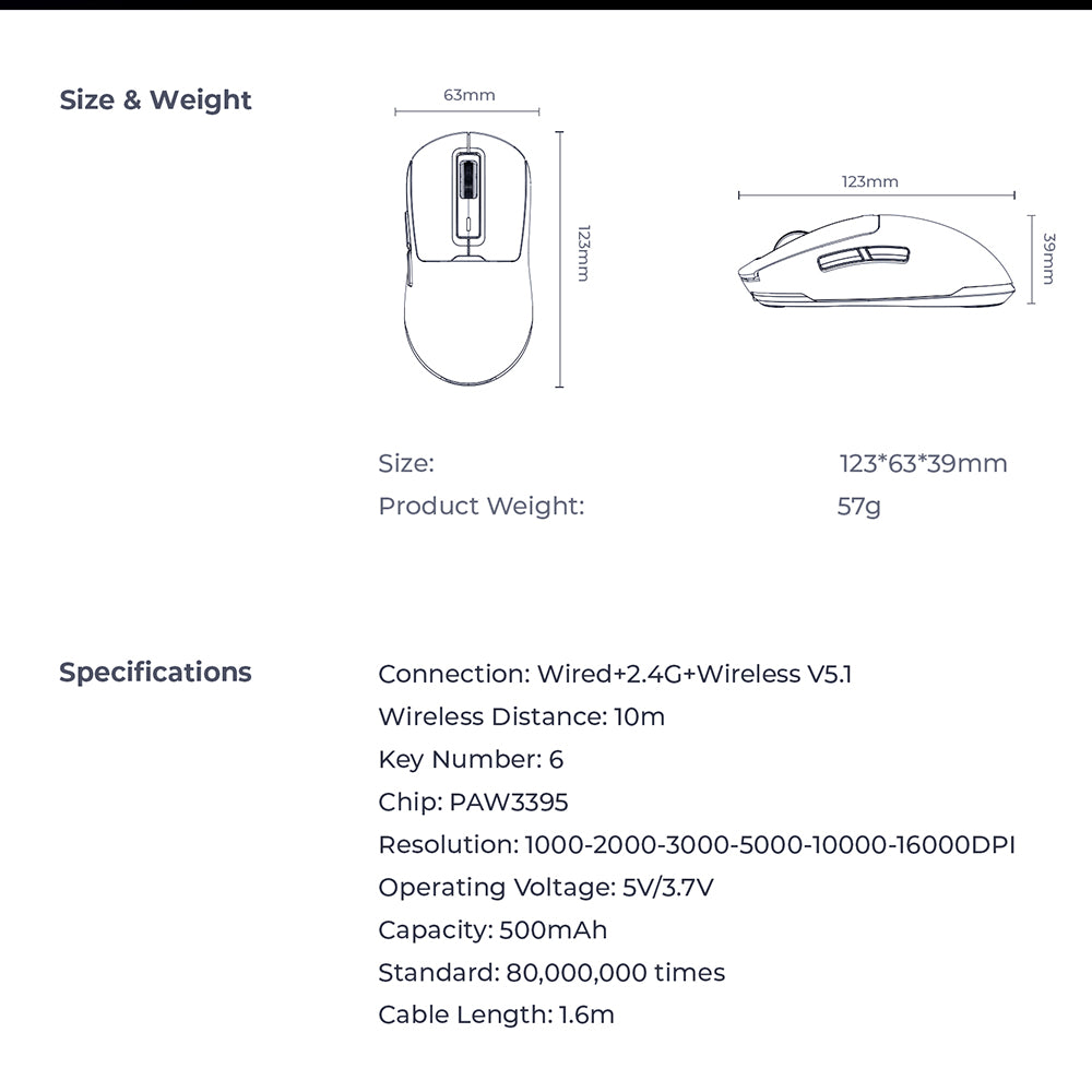 HAVIT MS969WB Wireless Gaming Mouse, RGB, 1000DPI - 16000DPI, Black