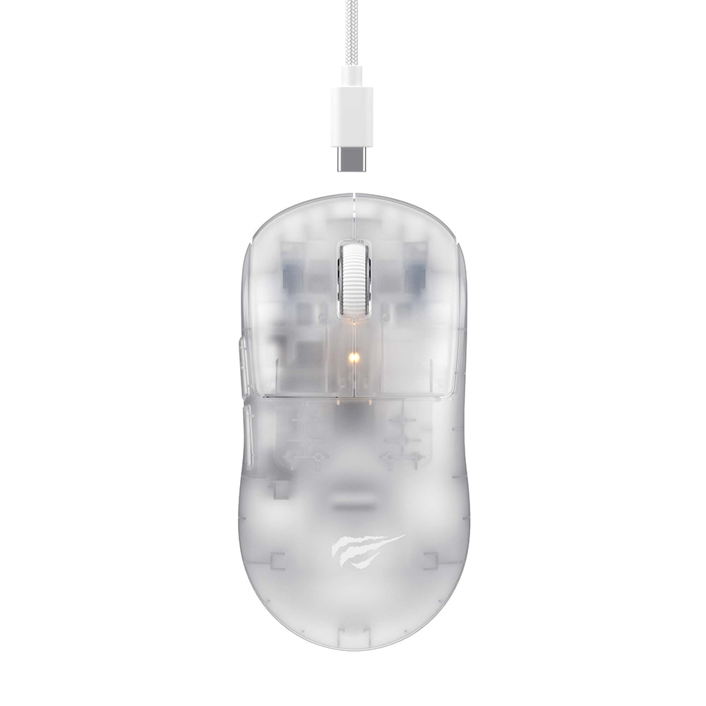 Gaming-Maus Wireless HAVIT MS970WB Pro, 800DPI - 12000DPI, BT / Wi-Fi / Kabelgebunden, Transparent Weiß