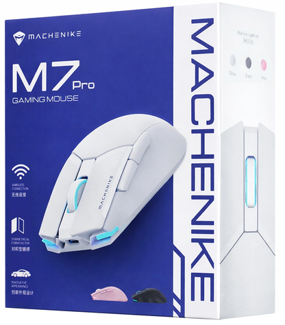 Souris gaming sans fil Machenike M7 Pro, RGB, 1000 DPI - 26000 DPI, blanc