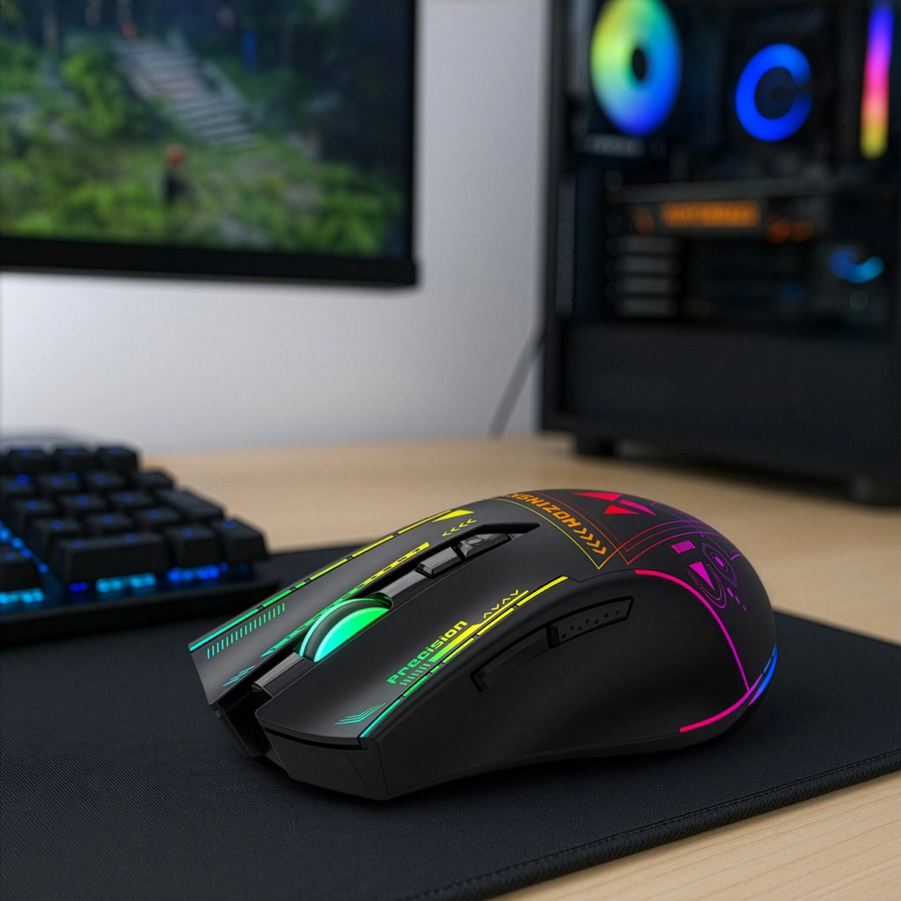 Mouse Gaming Wireless WZK WMGB-3200, 3200DPI, RGB, Nero