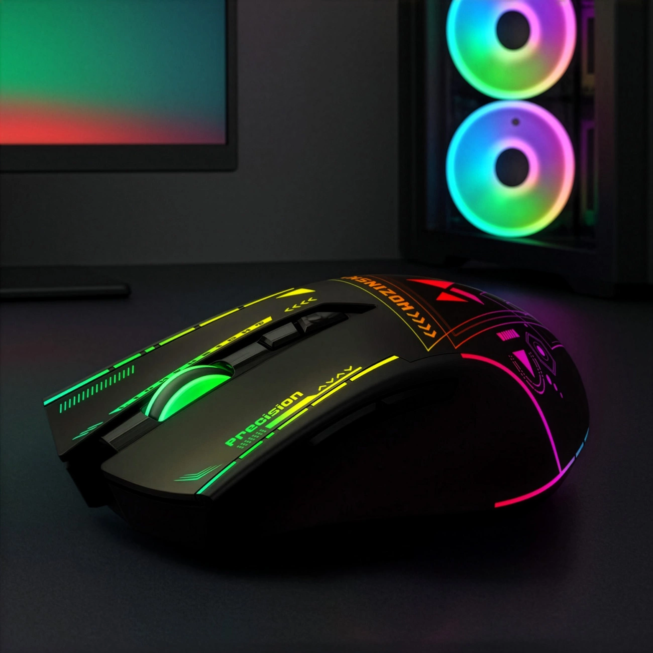 Mouse Gaming Wireless WZK WMGB-3200, 3200DPI, RGB, Nero