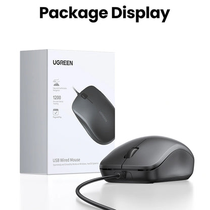 Mouse Wired USB UGREEN MU007, 1200DPI, 1.5m, Nero