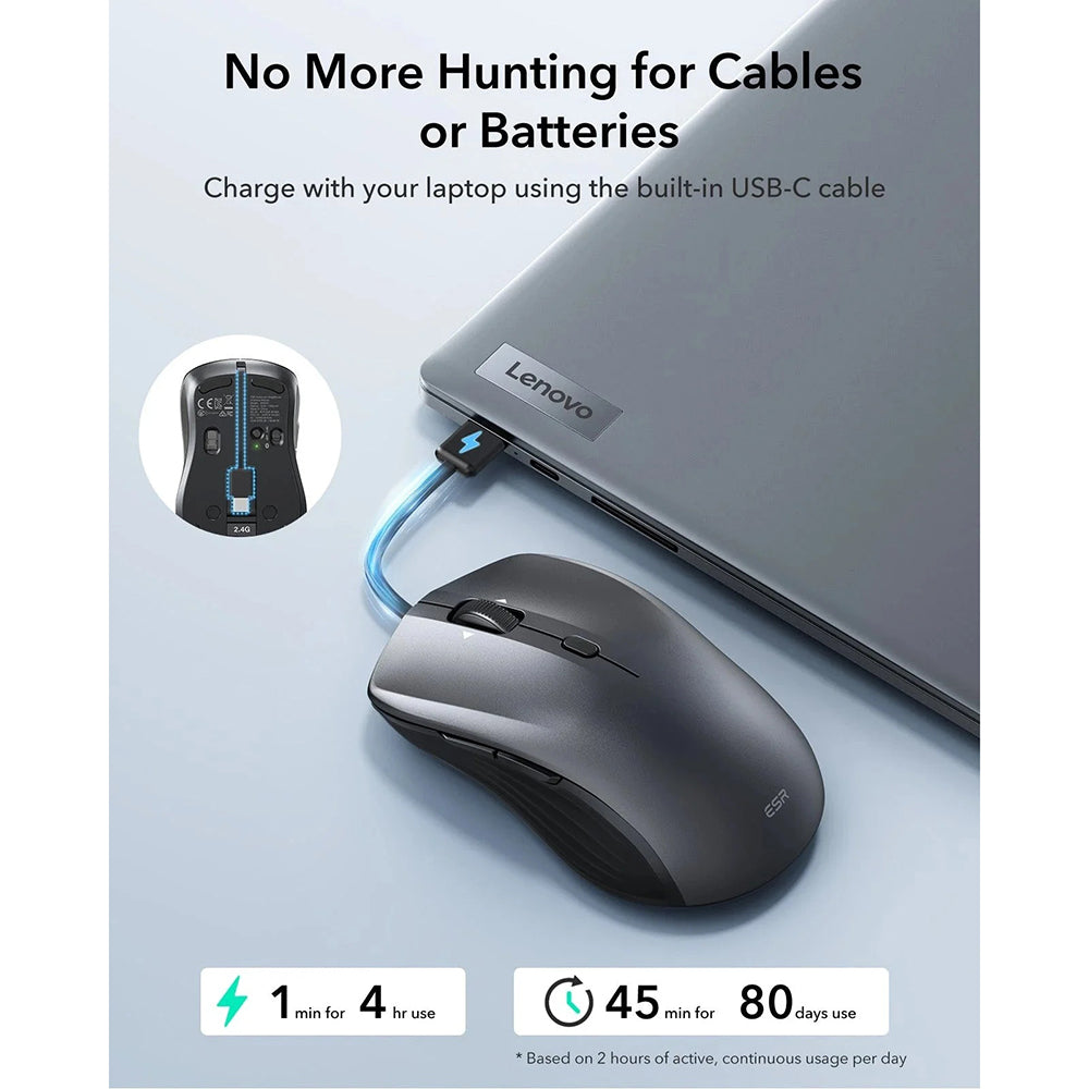 Souris sans fil ESR MagMouse, 800DPI - 4800DPI, Noir