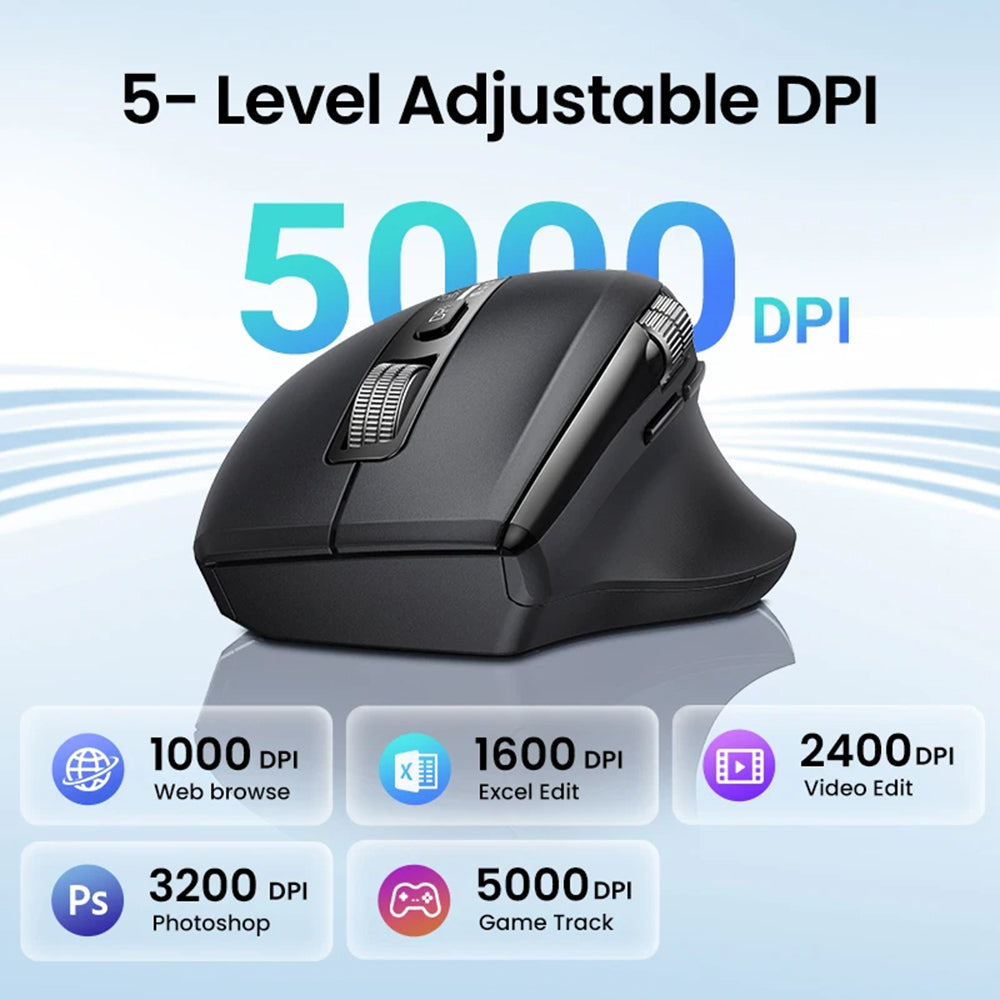 Souris sans fil UGREEN M751, 5000DPI, BT / Wi-Fi, Noir