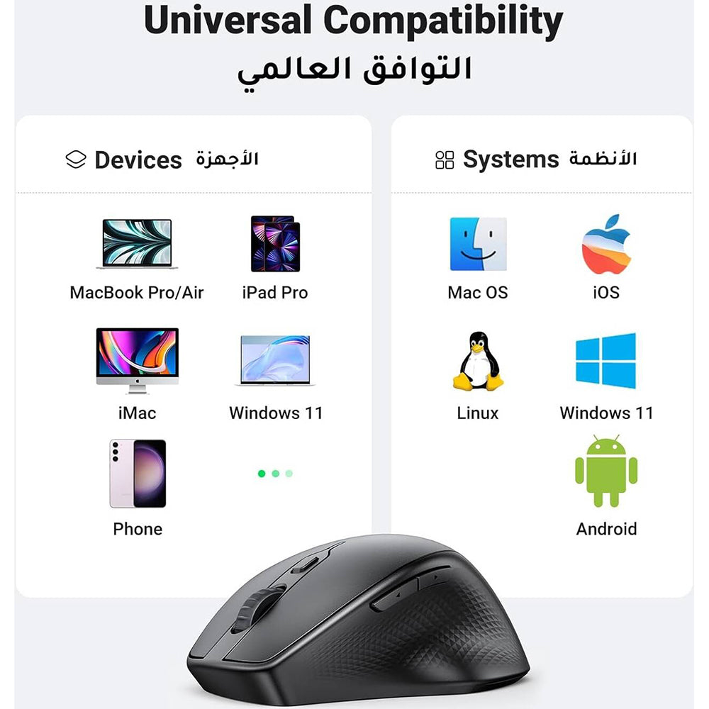 Drahtlose Maus UGREEN MU101, 4000DPI, BT / Wi-Fi, Schwarz