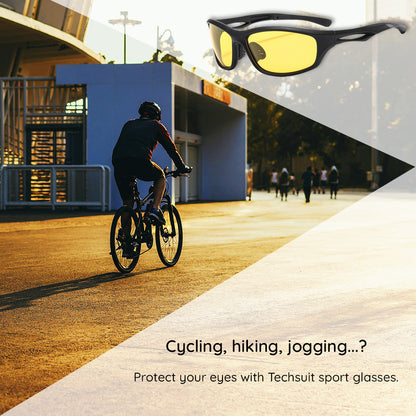 Lunettes de Cyclisme Unisexes Techsuit 9309, Polarisées, Noires Jaunes