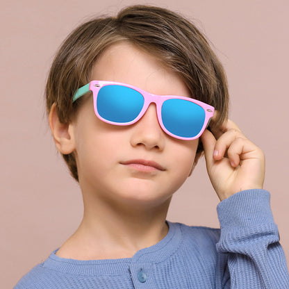 Techsuit D802 Kinder-Sonnenbrille, polarisiert, UV-Schutz, Rot Weiß Grün